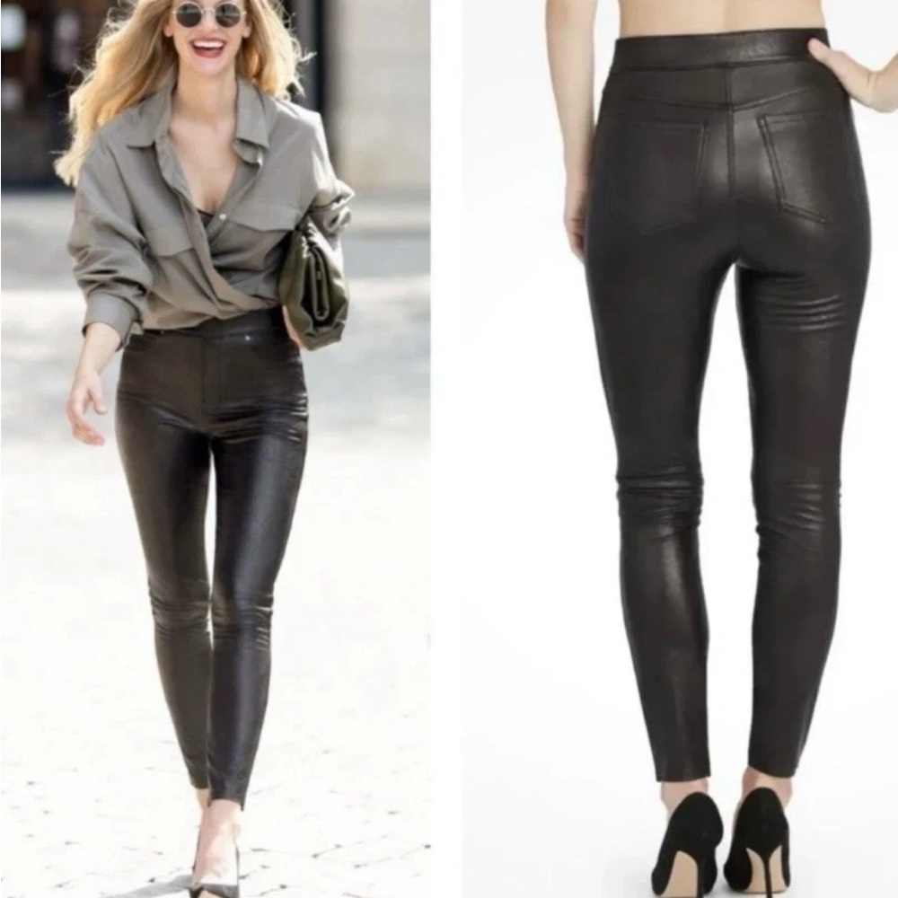 New SPANX Women’s Black Leather Like Skinny High Rise Pull On Ankle Pants M